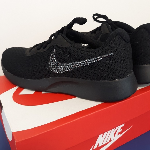 NEW ALL Black Nike Tanjun with black bling - Picture 5 of 5